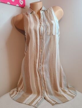 Thread & Supply Linen Sleeveless Button-Front Stripe Shirt Dress Size Sm